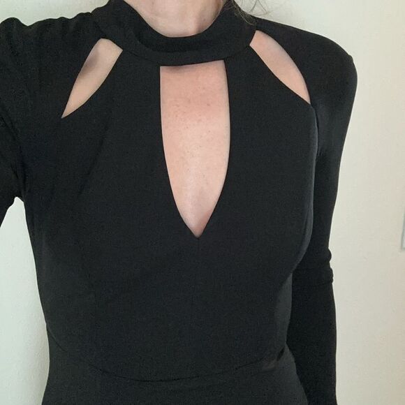 ABS black maxi dress gown long sleeve open back medium m - Picture 5 of 7